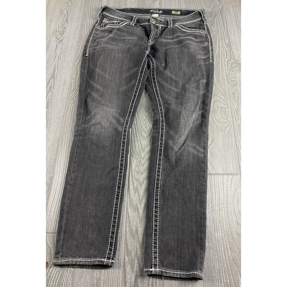 Silver Jeans Aiko Gray Skinny Jeans Womens 31 x 30 Mid Rise Contrast Stitch